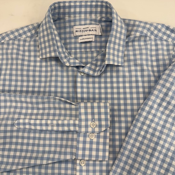 Mizzen+Main Leeward Mens XL Shirt Blue Gingham Stretch Wrinkle Free Performance - Picture 1 of 6